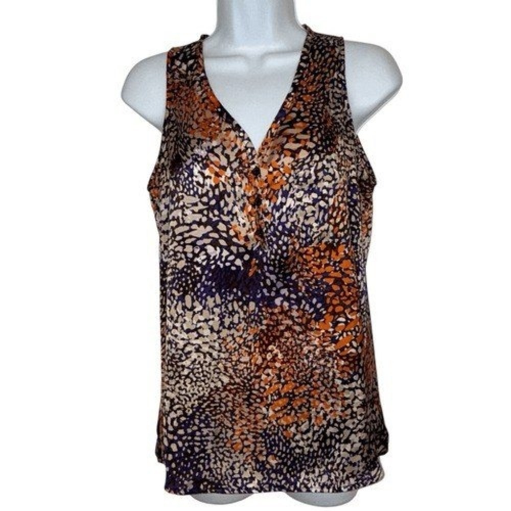 HALE BOB Sleeveless V-Neck Abstract Pebble Print Button Front Blouse NWOT Small - Picture 2 of 6